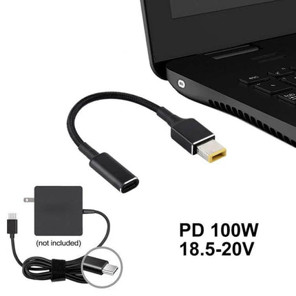 USB-C Charging Cable for Lenovo Laptops with Square Plug - 100W PD adapter compatible compact travel cable