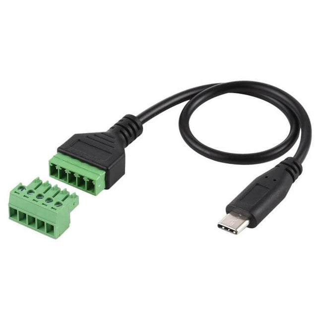 USB-C to 5-Pin Terminal Adapter Cable, 30cm, Solder-Free – Type-C male to removable 5-pin green terminal block, 30cm solder-free cable