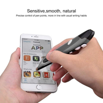 Wireless Optical Mouse with Stylus Pen for Tablets and PCs shown used as a pen on a smartphone screen for sketching and navigation