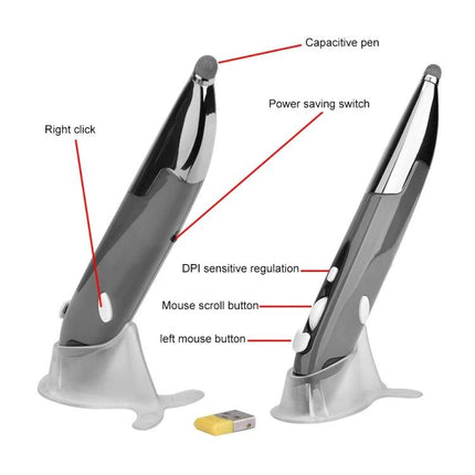 Wireless Optical Mouse with Stylus Pen for Tablets and PCs - ergonomic 2-in-1 wireless mouse and capacitive stylus with DPI, scroll and power switch