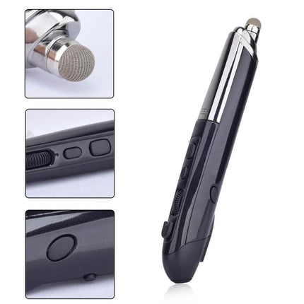 Wireless Optical Mouse with Stylus and Laser Pointer in black pen design for presentations, navigation, and precise pointing