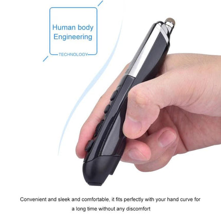 Wireless Optical Mouse with Stylus and Laser Pointer in ergonomic pen design held in hand for presentations and precise navigation