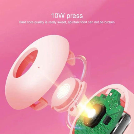 Bluetooth Fingertip Controller for Smartphone Video Apps showing pink exploded view of fingertip remote with internal circuit and 10W press label