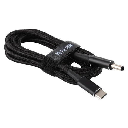 USB-C Charging Cable Adapter for 4.5x3.0mm Devices - braided black USB-C to 4.5x3.0mm charging cable with strap, travel-ready
