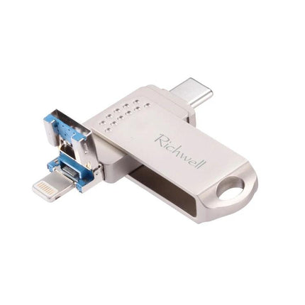Richwell Flash Drive for Daily File Storage and Travel Use - compact multi-connector USB drive for phones, tablets and laptops