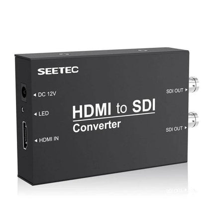 SEETEC HDMI to Dual SDI Output Converter for Video Use shown as compact HDMI to SDI converter box with one HDMI input and two SDI outputs
