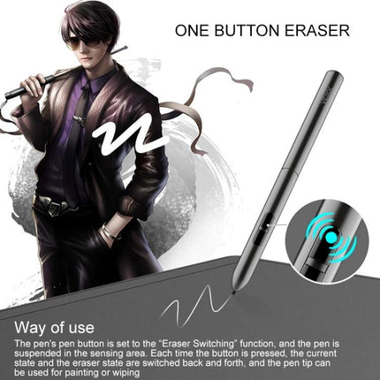 VEIKK 10x6 Inch Graphic Tablet for Digital Drawing showing stylus with one-button eraser and smooth sketching on tablet