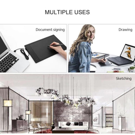 VEIKK 10x6 Inch Graphic Tablet for Digital Drawing showing tablet used for document signing, drawing, and sketching