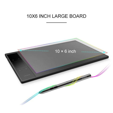 VEIKK 10x6 Inch Graphic Tablet for Digital Drawing showing 10x6 active area with stylus and shortcut keys