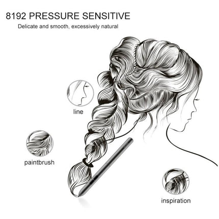 VEIKK 10x6 Inch Graphic Tablet for Digital Drawing showing stylus sketching pressure-sensitive braided hair line art