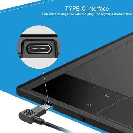 VEIKK 10x6 Inch Graphic Tablet for Digital Drawing showing Type-C port and stylus tablet corner for stable connection