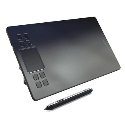 Veikk A50 10x6 Inch Graphic Tablet for Digital Drawing showing black tablet surface, shortcut keys, pen and touch-disable option
