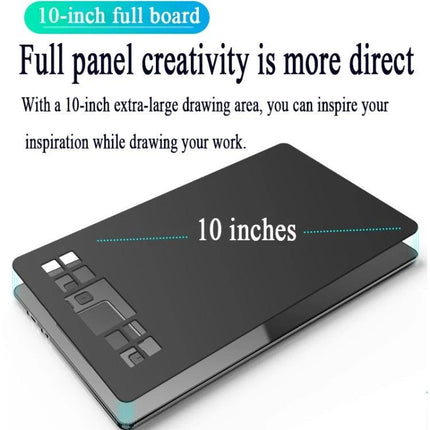 Veikk A50 10x6 Inch Graphic Tablet for Digital Drawing showing 10-inch active area, shortcut keys and slim black design