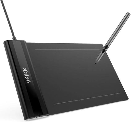 VEIKK S640 6x4 Inch Portable Graphic Drawing Tablet showing slim black tablet with pen, electromagnetic digitizer for precise sketching and photo editing