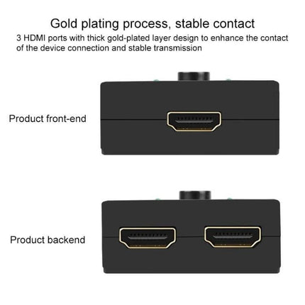 BSY 4K HDMI Switcher for Connecting Two Devices to One Display showing gold-plated HDMI ports front and back with stable contact