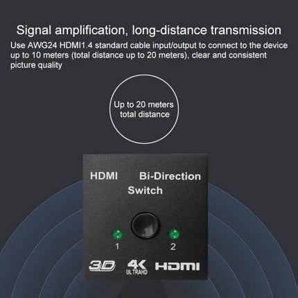 BSY 4K HDMI Switcher for Connecting Two Devices to One Display compact bi-directional 4K HDMI switch with long-distance signal amplification up to 20m
