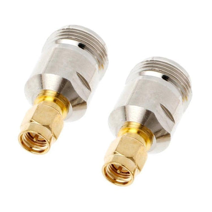 Two Pack SMA Male to N Female Coaxial Connectors for Radio Frequency Applications - gold plated 50 ohm alloy adapters
