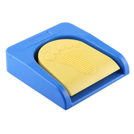 PCsensor Bluetooth Foot Switch for Computer Keyboard Control - blue wireless foot pedal with yellow textured footprint, hands-free keyboard control
