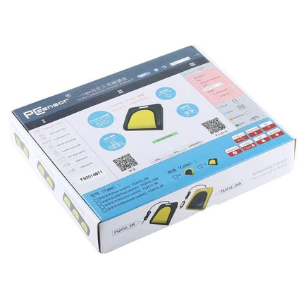 PCsensor Bluetooth Foot Switch for Computer Keyboard Control - boxed product packaging showing yellow foot pedal and feature icons