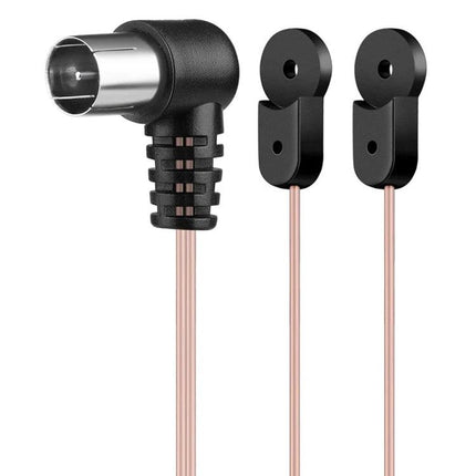 2-Meter FM Dipole Antenna for Improved Radio Reception - right-angle male connector with twin loop mounting leads for indoor FM reception