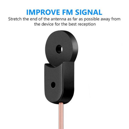2-Meter FM Dipole Antenna for Improved Radio Reception - black indoor FM dipole tip with copper lead, improves FM signal for home and office use