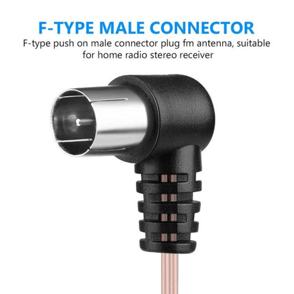 2-Meter FM Dipole Antenna for Improved Radio Reception - close-up of F-type male connector on right-angle coax cable