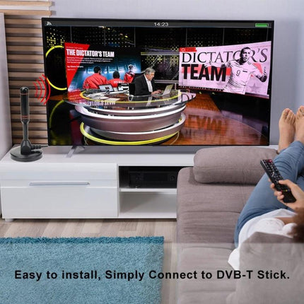 Portable High-Gain TV Antenna for Digital Signal Reception USB-connected antenna mounted by TV to boost DVB-T reception in weak-signal homes