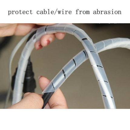 9 Meter PE Spiral Tube for Wire Organization, 10mm Diameter - clear spiral cable wrap protecting and bundling wires in home office or workshop