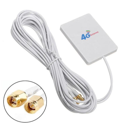 4G LTE Antenna with SMA Male Connector for Signal Boosting on Routers - white external flat antenna with long cable and SMA male connectors