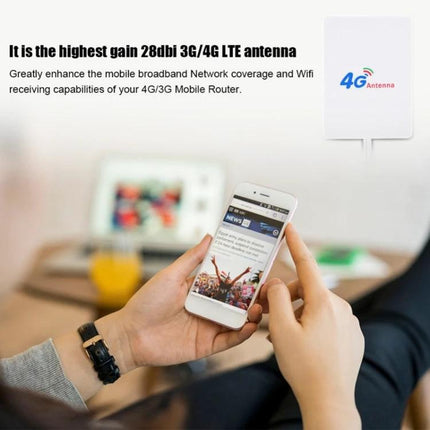 4G LTE Antenna with SMA Male Connector for Signal Boosting on Routers mounted near user boosting smartphone and router reception