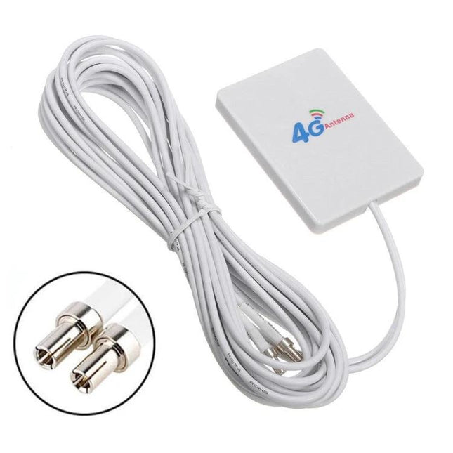 External 4G Antenna for LTE Routers with TS9 Male Connector - white flat panel antenna with long cable and TS9 male plug for improved LTE signal