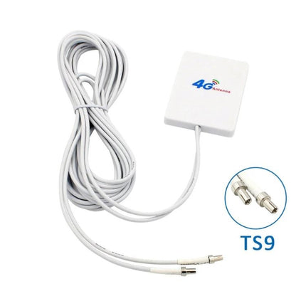 External 4G Antenna for LTE Routers with TS9 Male Connector – compact white external 4G antenna with long cable and TS9 male connector for improved LTE signal
