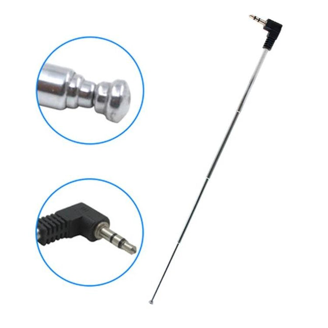 Compact Retractable FM Radio Antenna for Mobile Phones with 3.5mm Port – telescopic metal antenna with right-angle 3.5mm plug for improved FM reception