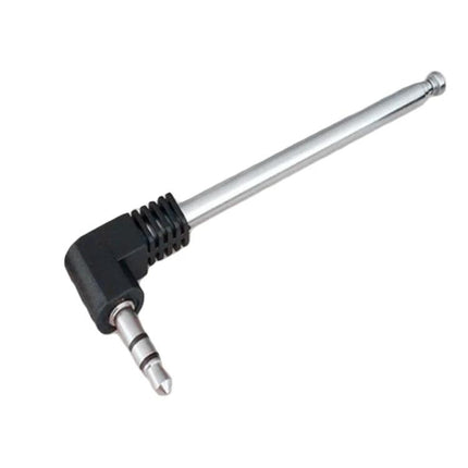 Compact Retractable FM Radio Antenna for Mobile Phones with 3.5mm Port, telescoping L-shaped plug to boost FM reception while traveling