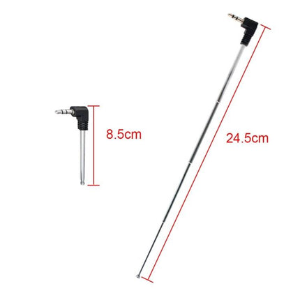 Compact Retractable FM Radio Antenna for Mobile Phones with 3.5mm Port, telescopic 8.5–24.5cm length, 90° 3.5mm plug for improved FM reception