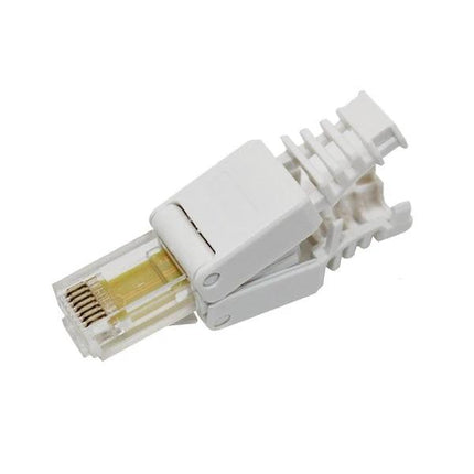 Tool-Free RJ-45 Modular Plug for Cat5e Network Cables - white hands-free RJ45 connector for quick home and small office cable assembly