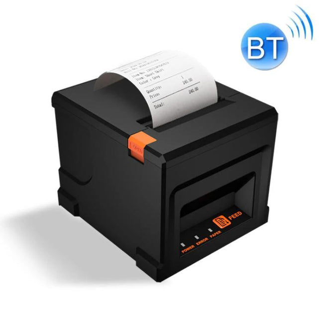 Wireless Bluetooth Thermal Receipt Printer for Retail POS Systems showing compact black POS printer printing receipt with Bluetooth icon