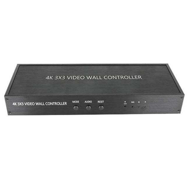 HDMI Video Wall Controller for Multi-Screen Display Setups 4K 3x3 HDMI input to nine outputs, front buttons for mode audio reset