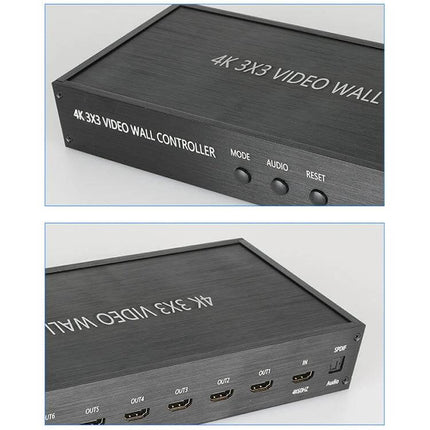 HDMI Video Wall Controller for Multi-Screen Display Setups – 1x input 9x HDMI outputs, 3x3 4K controller for conference and retail displays