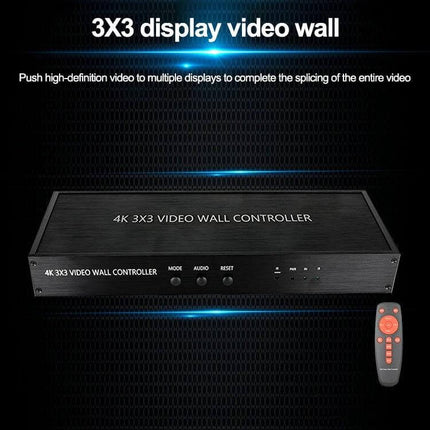 HDMI Video Wall Controller for Multi-Screen Display Setups - 4K 3x3 video wall controller with one HDMI input and remote