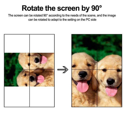 HDMI Video Wall Controller for Multi-Screen Display Setups showing 3x3 screen rotation demo with two puppies oriented from landscape to portrait
