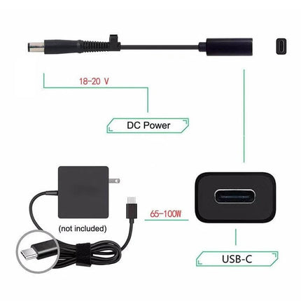 USB-C Adapter Charger Cable for HP Laptops and Devices — compact USB-C to DC power adapter cable for 18–20V HP chargers, portable for students and professionals