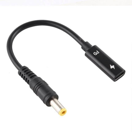 USB-C to 5.5 x 2.5mm Charger Cable for Portable Device Powering, compact 17.5cm black adapter cable for laptops and external drives