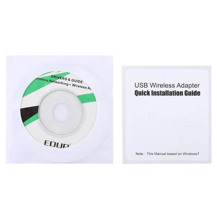 EDUP Dual Band Wireless USB Adapter for WiFi and Bluetooth Connectivity - driver CD and quick installation guide shown