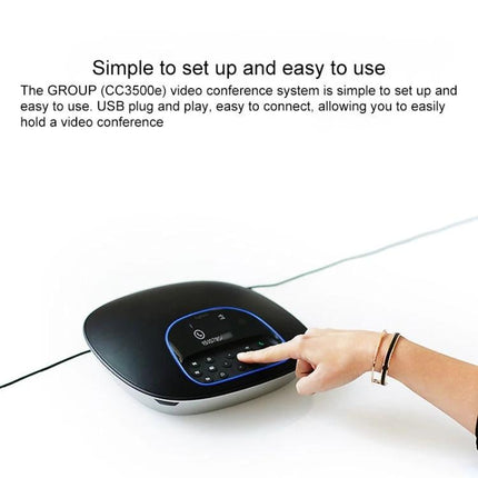 Logitech Professional Webcam for Business Video Conferencing, EU Plug showing a conference room device being used for easy setup and clear calls