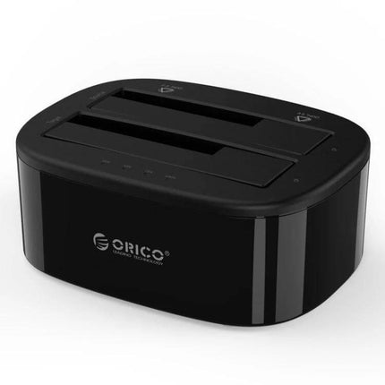 ORICO External Hard Drive Dock with Cloning for 2.5/3.5 Inch Drives – black dual-bay dock for 2.5/3.5 HDDs and SSDs, standalone cloning and backup