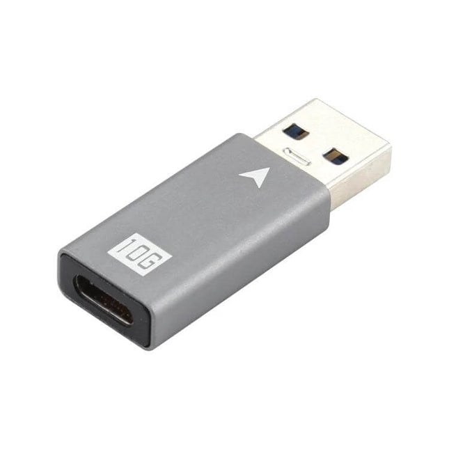 USB-C to USB 3.0 Adapter for Device Charging and Data Sync - compact silver USB-C to USB-A adapter for charging and file transfer
