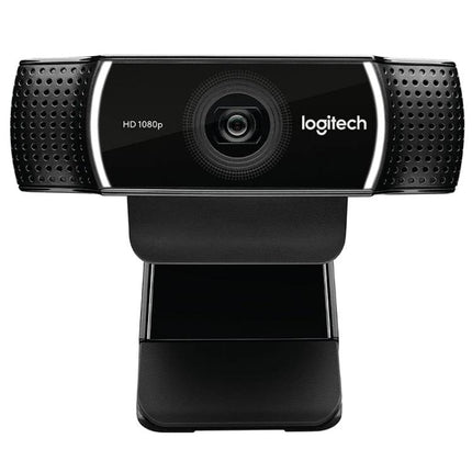 Logitech HD Webcam for Video Calls with Auto Focus and Microphones front view on clip-on mount, HD 1080p lens and built-in microphones