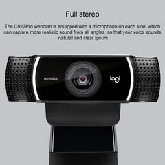 Webcam Logitech C922 HD 1080P à mise au point automatique avec 2 microphones omnidirectionnels