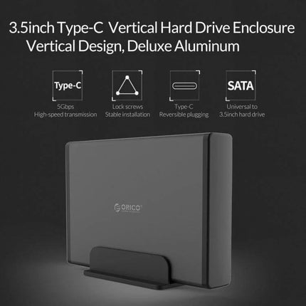 ORICO 8TB USB-C HDD Enclosure for Portable Data Storage slim vertical aluminum 3.5-inch SATA dock with Type-C high-speed 5Gbps